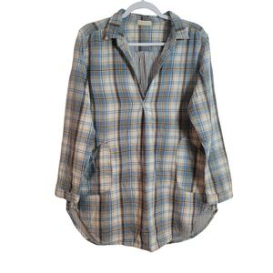 CP Shades Women Plaid Oversized Teton Cotton Tunic Shirt Made in USA Size Medium